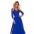 309-2 AMBER elegant lace long dress with a neckline - Royal blue