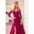 309-1 AMBER elegant lace long dress with a neckline - Burgundy color