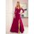 309-1 AMBER elegant lace long dress with a neckline - Burgundy color