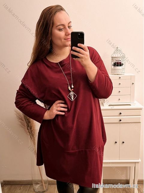 Šaty dlouhý rukáv dámské nadrozměr (2XL/3XL/4XL ONE SIZE) ITALSKá MóDA IM422JANOV