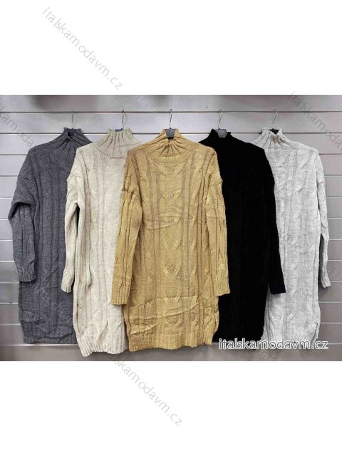 Šaty pletené s rolákem dlouhý rukáv dámské (S/M ONE SIZE) ITALSKÁ MÓDA IMWGS223772