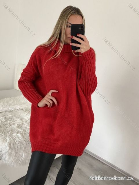 Svetr prodloužený oversize s rolákem dlouhý rukáv dámské (XL/2XL ONE SIZE) ITALSKÁ MÓDA IMWG218508/DR XL/2XL červená