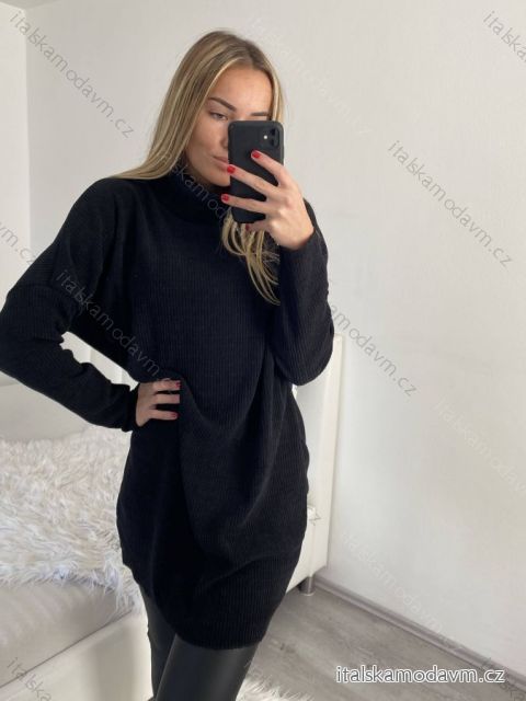 Šaty teplé/svetr s rolákem oversize dlouhý rukáv dámské (S/M/L ONE SIZE) ITALSKÁ MÓDA IMWB22325/DR M/L Černá