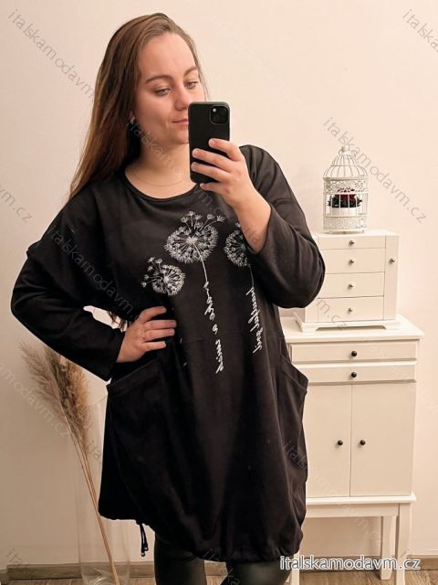 Šaty flaušové dlouhý rukáv dámské nadrozměr (2XL/3XL/4XL ONE SIZE) ITALSKá MóDA IM422RAVENA/DR 3XL/4XL černá