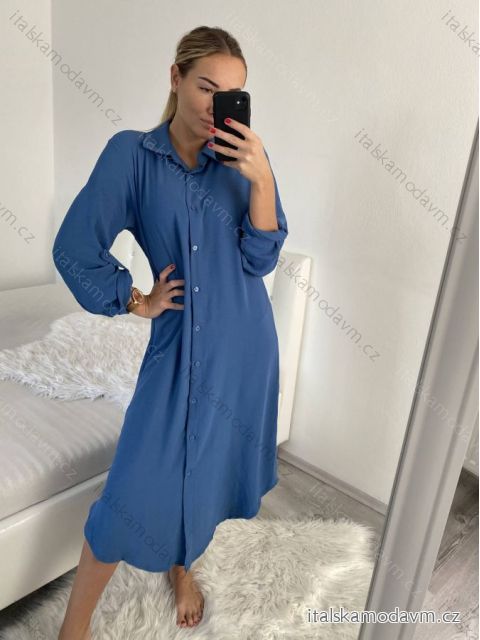 Šaty dlouhé maxi košilové dlouhý rukáv dámské (S/M/L ONE SIZE) ITALSKá MóDA IM4221031/DR