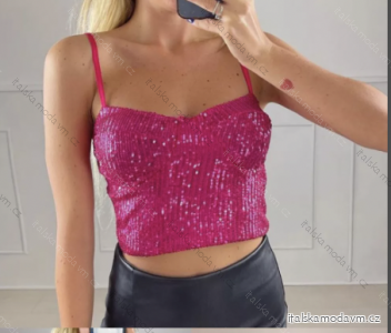 Top croptop třpytivý s flitry na ramínka  dámský (S/M ONE SIZE) ITALSKÁ MÓDA IMPBB22O5988