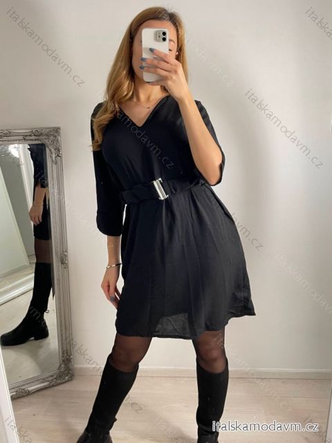 Šaty oversize elegantní s páskem krátký rukáv dámské (S/M/L/XL ONE SIZE) ITALSKÁ MÓDA IMWB22191/DR