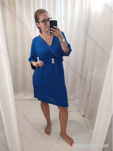 Šaty letní oversize elegantní s páskem krátký rukáv dámské (S/M/L/XL ONE SIZE) ITALSKÁ MÓDA IMWB22191/DR L/XL královská modrá