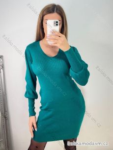 Šaty úpletové elegantní dlouhý rukáv dámské (S/M ONE SIZE) FRANCOUZSKÁ MÓDA FMWT22F52397/DR