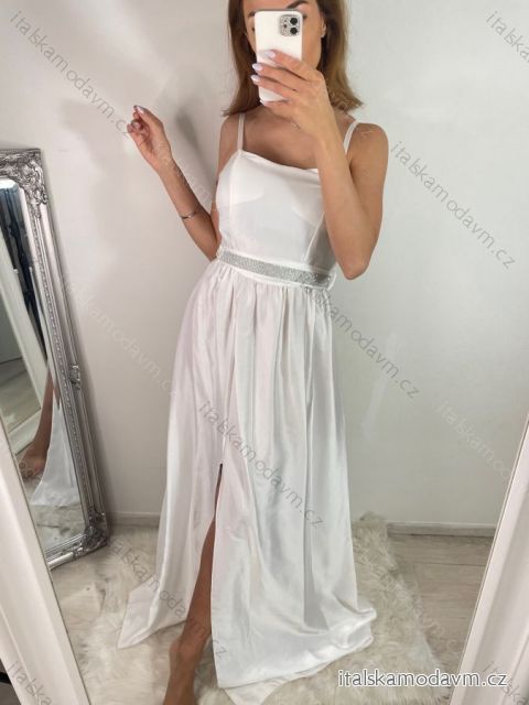 Šaty dlouhé elegantní saténové na ramínka dámské (S/M ONE SIZE) ITALSKÁ MÓDA IMM2222611LS/DR bílá