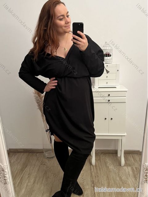 Šaty dlouhý rukáv dámské nadrozměr (XL/2XL/3XL/4XL ONE SIZE) ITALSKÁ MÓDA IMWQ22SARA-3/DR XL-2XL Černá