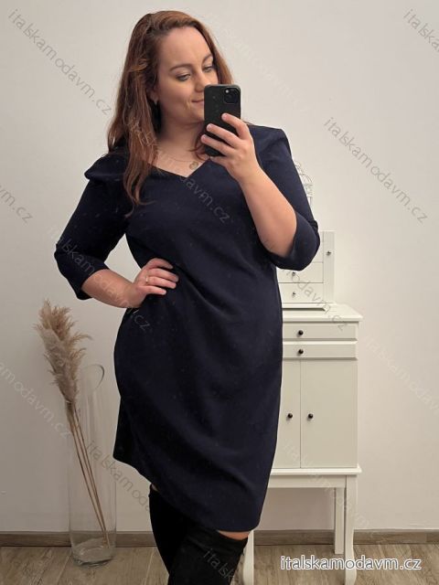 Šaty elegantní krátký rukáv letní dámské (44-46-48-50-52) Polská MÓDA PMLP22DARA4/DU Modrá tmavá 44