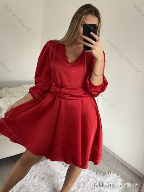 Šaty elegantní saténové dlouhý rukáv dámské (S/M/L ONE SIZE) ITALSKÁ MÓDA IMWB224072/DR M/L červená