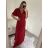 Šaty dlouhé plesové společenské krátký rukáv dámské (S/M/L ONE SIZE) ITALSKÁ MÓDA IMH2280330/DR2 vínová