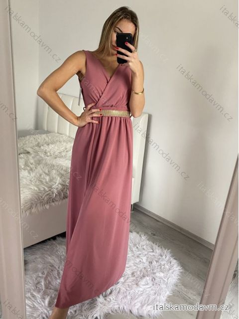 Šaty dlouhé elegantní společenské plesové na ramínka dámské (S/M ONE SIZE) ITALSKá MóDA IM3226339/DU S/M starorůžová