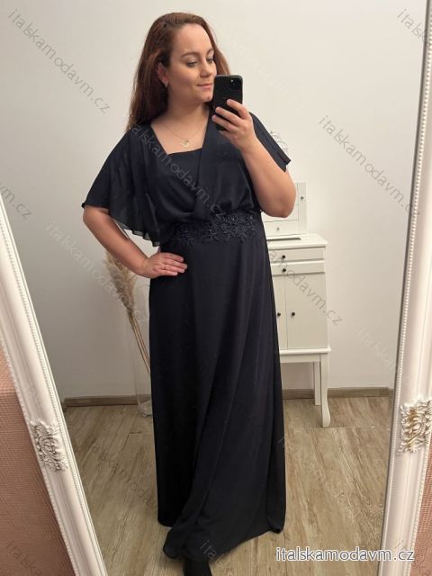 Šaty společenské elegantní krátký rukáv dámské nadrozměr (XL/2XL ONE SIZE) ITALSKÁ MÓDA IMPSH22L723