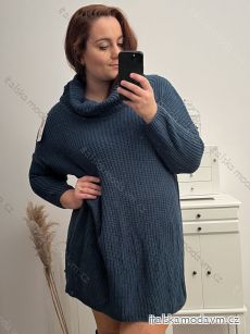 Svetr/Šaty dlouhý pletený s rolákem dlouhý rukáv dámský nadrozměr (3XL/4XL ONE SIZE) ITALSKÁ MÓDA IM4222773