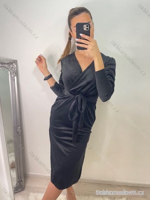 Šaty elegantné zamatové dlhý rukáv dámske (S/M ONE SIZE) TALIANSKA MÓDA IMWDD224028/DU S/M čierna