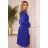 313-3 ISABELLE Pleated dress with neckline and long sleeve - Royal Blue