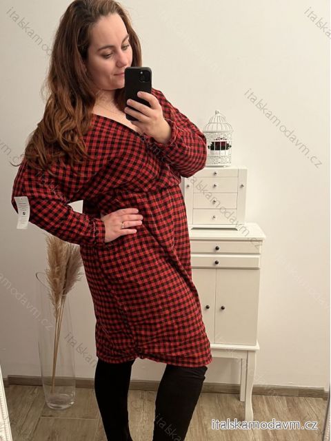 Šaty elegantní dlouhý rukáv dámské nadrozměr (XL/2XL/3XL ONE SIZE) ITALSKÁ MÓDA IMWQ22MARIA/DR