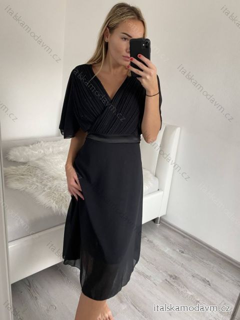 Šaty společenské elegantní šifonové krátký rukáv dámské nadrozměr (XL/2XL ONE SIZE) ITALSKÁ MÓDA IMM229012ZO/DUR