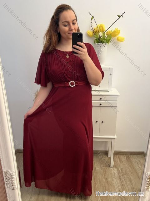 Šaty společenské elegantní plesové krátký rukáv dámské nadrozměr (XL/2XL ONE SIZE) ITALSKÁ MÓDA IMM239016ZO