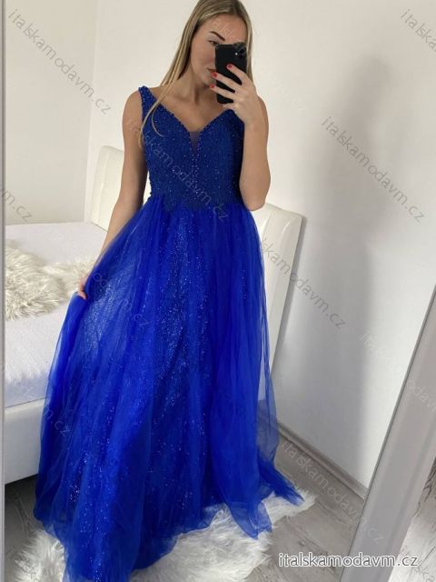 Šaty spoločenské elegantné plesové dlhé na ramienka dámske (S/M ONE SIZE) TALIANSKA MÓDA IMM2361101pl