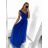 Šaty společenské dlouhé elegantní dámské (S/M ONE SIZE) ITALSKÁ MÓDA IM923MARINA/DU S/M tmavě modrá