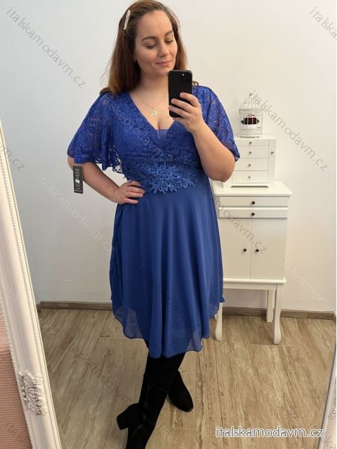 Šaty společenské elegantní šifonové krátký rukáv dámské nadrozměr (XL/2XL ONE SIZE) ITALSKÁ MÓDA IMM23ALESA/DU