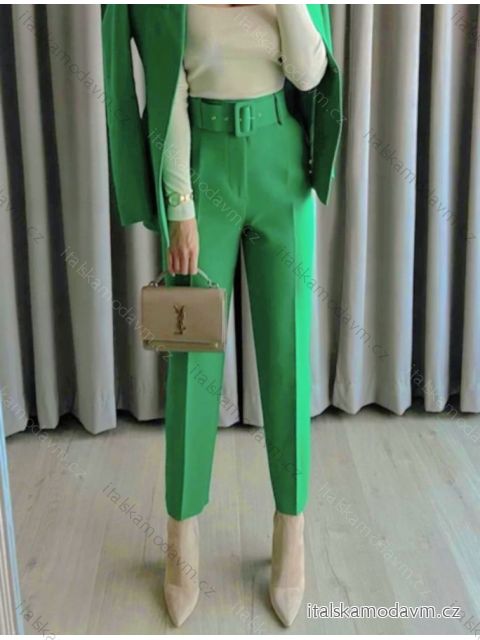 Kalhoty dlouhé s páskem dámské (S-XL) ITALSKÁ MÓDA IMPGM237884-01 zelená S