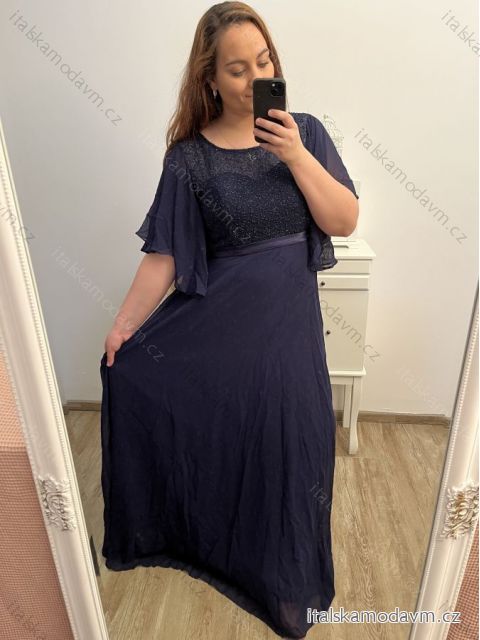 šaty plesové dlhé elegantné spoločenské krátky rukáv dámske (XL/2XL/3XL ONE SIZE) TALIANSKA MÓDA IMM23001/DU