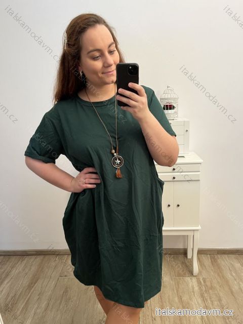 Šaty krátký rukáv dámské nadrozměr (2XL/3XL/4XL ONE SIZE) ITALSKá MóDA IM423SILVIA/DU 3XL/4XL smaragdová