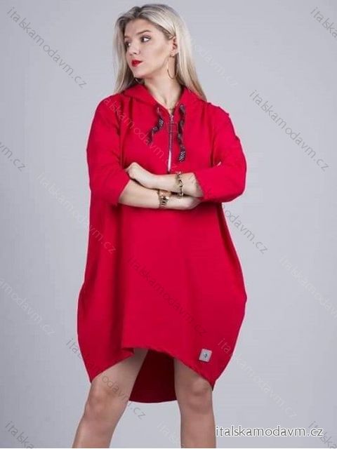 Šaty mikinové s kapucí na zip dlouhý rukáv dámské nadrozměr (3XL/4XLONE SIZE) TURECKÁ MÓDA IMLI21034/DR Červené 3XL/4XL ONE SIZE