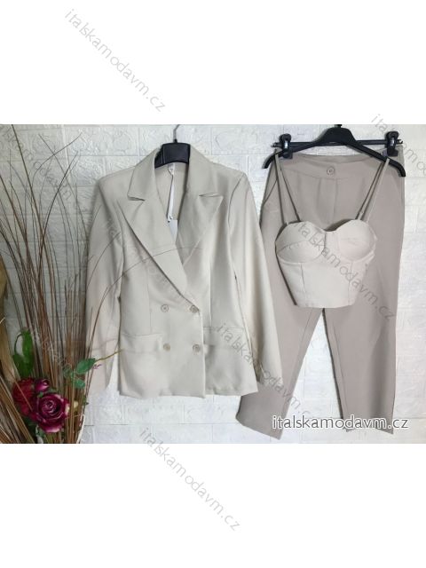 Souprava elegantní kalhoty, sako a top dámská (S-XL) ITALSKÁ MÓDA IMPGM233790-06 béžová M