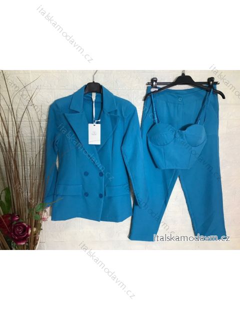 Souprava elegantní kalhoty, sako a top dámská (S-XL) ITALSKÁ MÓDA IMPGM233790-07 modrá S