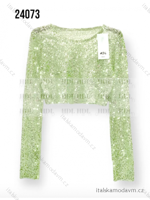 Top/croptop třpytivý s flitry dlouhý rukáv dámský (S/M ONE SIZE) ITALSKÁ MÓDA IMPHD2324073