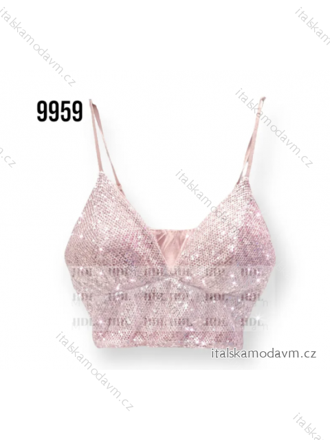 Top/croptop třpytivý s flitry na ramínka dámský (S/M ONE SIZE) ITALSKÁ MÓDA IMPHD239959