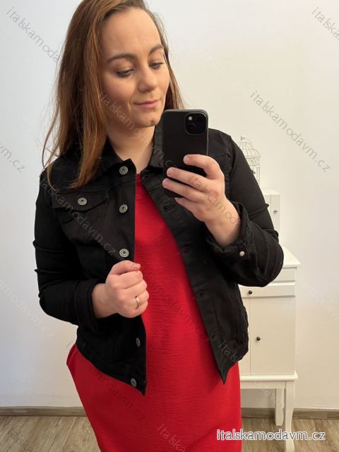 Bunda riflová dlouhý rukáv  dámská nadrozměr (L-4XL) DROMEDAR LC587L-1/DR L Černá