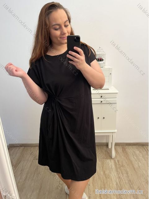 Šaty oversize bavlněné krátký rukáv dámské nadrozměr (2XL/3XL ONE SIZE) ITALSKÁ MÓDA IMD23115/DU