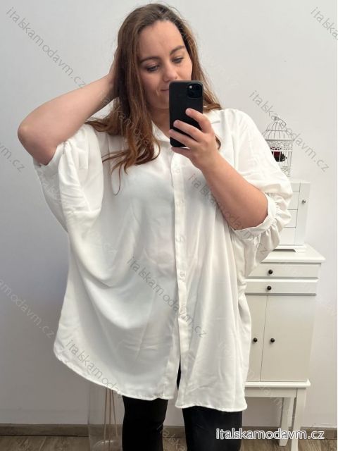 Košeľa predĺžená oversize s opaskom dlhý rukáv dámske (M/L/XL/2XL/3XL/4XL/5XL ONE SIZE) TALIANSKA MÓDA IMM23M20799/DU