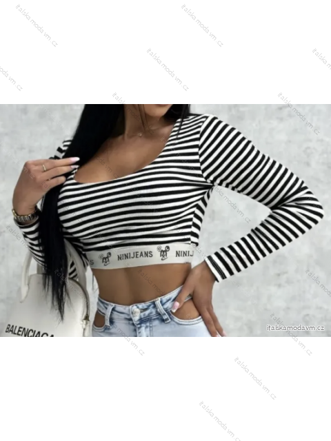 Crop top dlouhý rukáv dámský proužek (S/M ONE SIZE) ITALSKÁ MÓDA IMPCF2327358