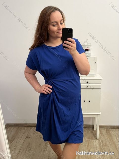 Šaty oversize bavlněné krátký rukáv dámské nadrozměr (2XL/3XL ONE SIZE) ITALSKÁ MÓDA IMD23115