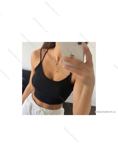 Tílko crop top na ramínka dámské (S/M ONE SIZE) ITALSKÁ MÓDA IMPBB22L20824/DU Černá S/M