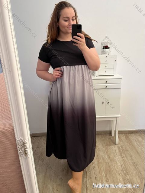 Šaty dlouhé  krátký rukáv dámské nadrozměr (XL/2XL/3XL ONE SIZE) ITALSKá MóDA IM423ANTICONA