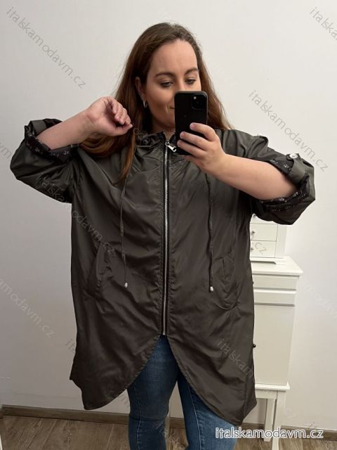 Bunda šusťáková s kapucí  dámská nadrozměr (2XL/3XL ONE SIZE) ITALSKá MóDA IM423049A/DUkhaki