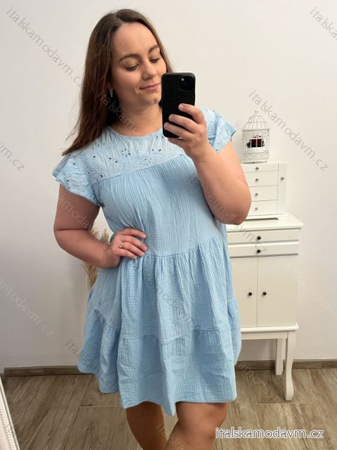 Šaty volnočasové letní krátký rukáv dámské nadrozměr (XL/2XL/3XL ONE SIZE) ITALSKá MóDA IMC23STEFFI/DU