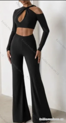 Souprava kalhoty dlouhé a croptop dlouhý rukáv dámská (S/M ONE SIZE) ITALSKÁ MÓDA IMPMD2326732/26733