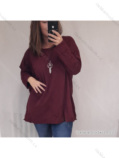 Tričko tunika s přívěškem dlouhý rukáv dámská (3XL/5XL ONE SIZE) ITALSKá MóDA IM321588/DRvínová