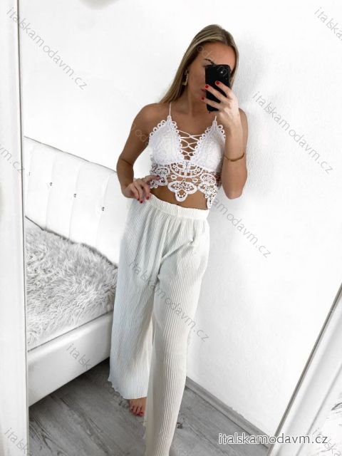 Kalhoty letní dlouhé dámské (S/M ONE SIZE) ITALSKÁ MÓDA IMW2331086/DU S/M bílá