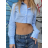 Top croptop košilový dlouhý rukáv dámský (S/M ONE SIZE) ITALSKÁ MÓDA IMPMD2326007